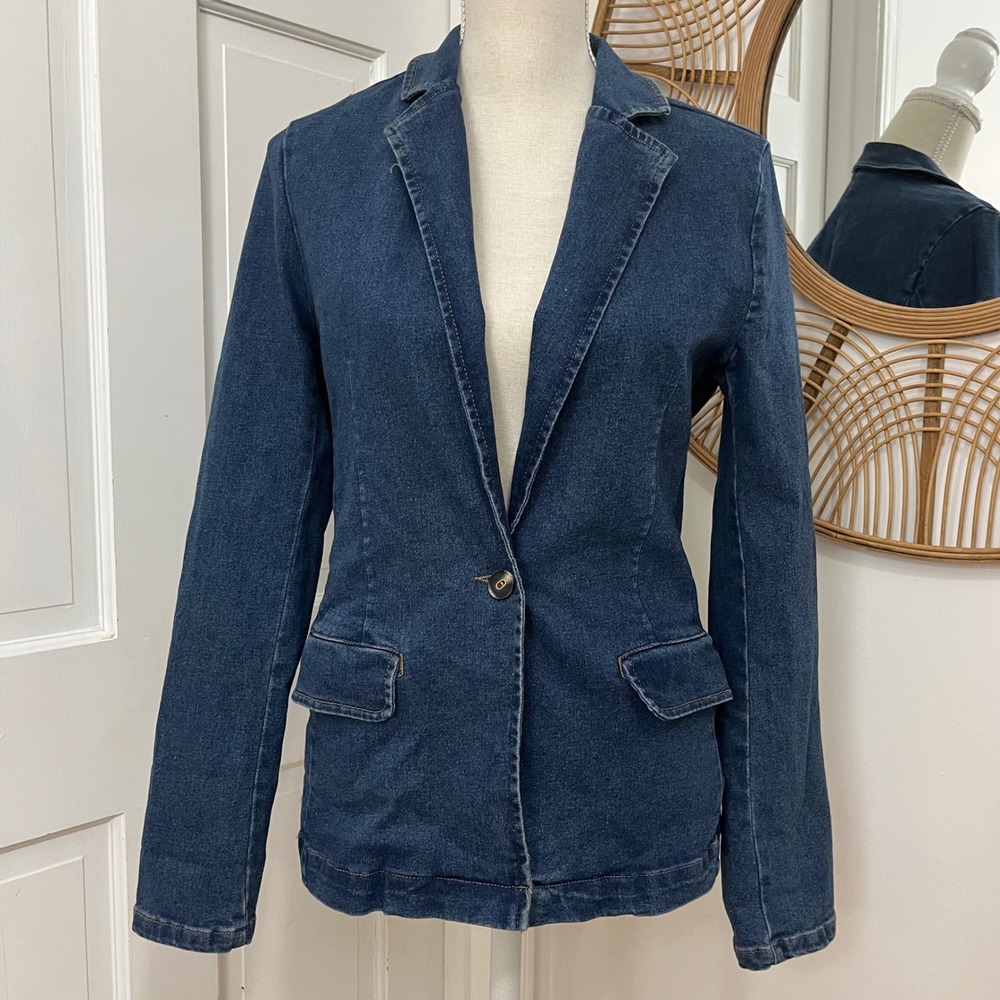 Dictionary Stretch Denim Blazer S 4-6 Classic Workwear Boho Western Capsule